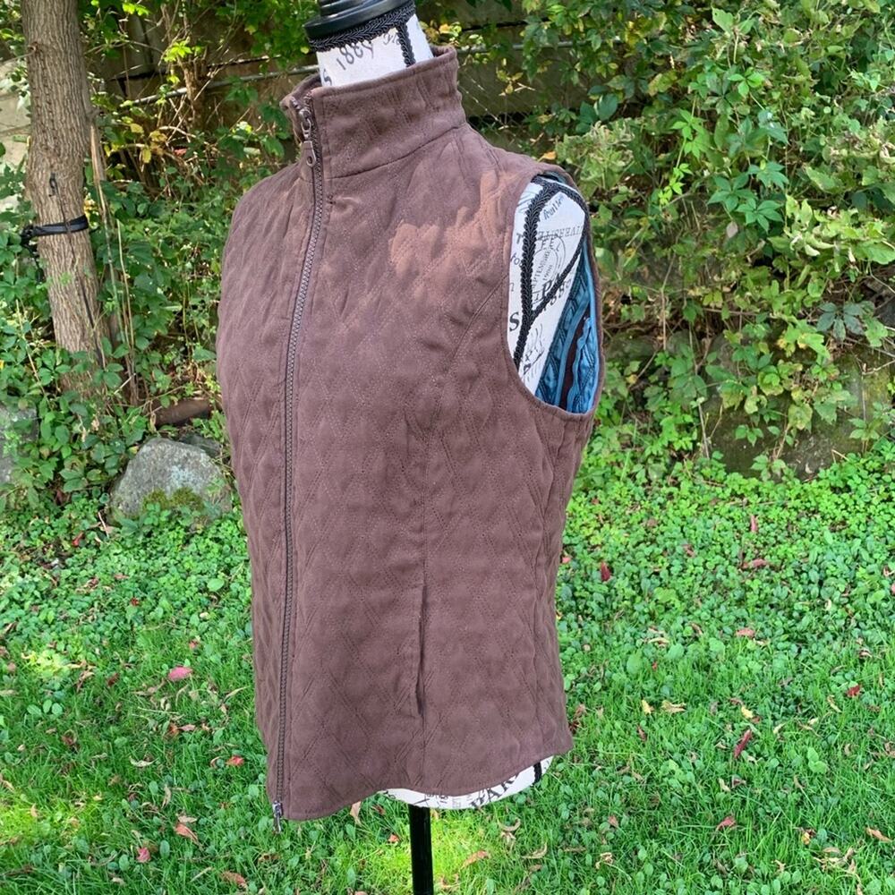Vintage Nomadic Traders Brown and blue quilted zip up vest with pockets - Picture 12 of 12